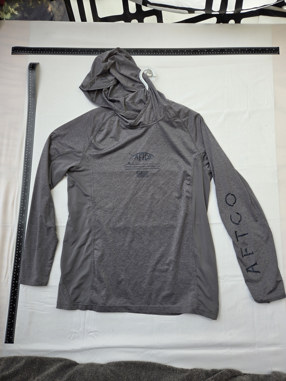 AFTCO Fishing Hoodie Face Gaiter Long Sleeve Performance Sun Shirt Gray
